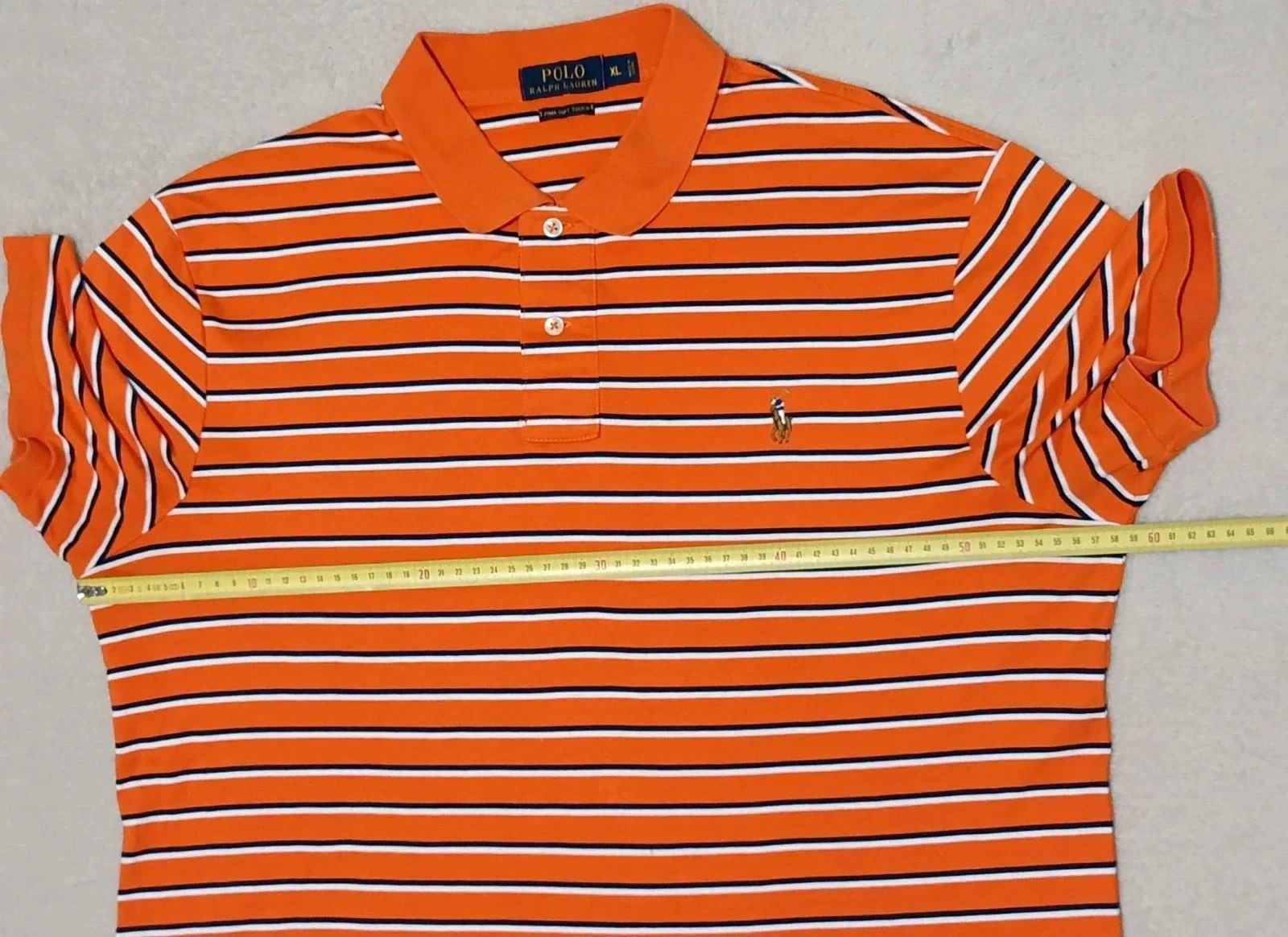 Polo Ralph Lauren Pima Soft Touch orange Rayures bleu blanc Taille XL – photo 17